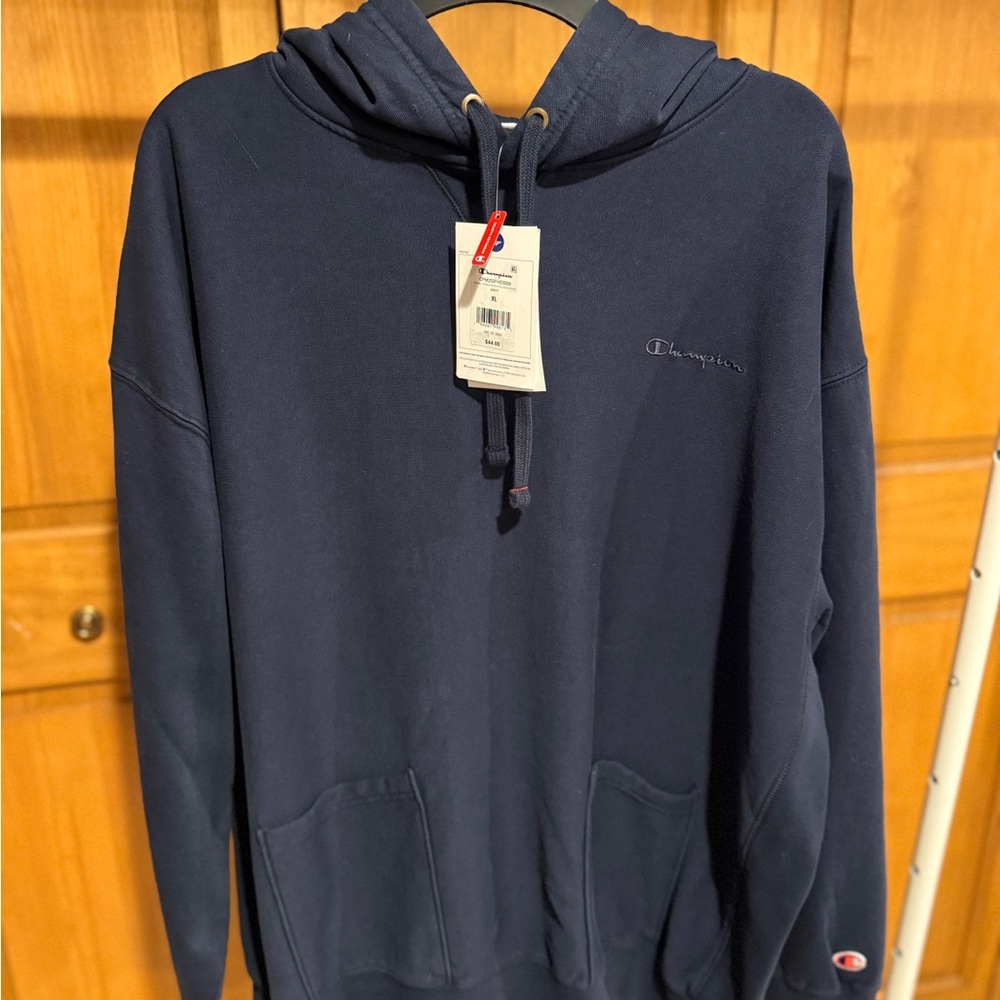 NWT Champion Men's XL Rewind Vintage Wash Hoodie Navy Blue Pullover Sweatshirt
